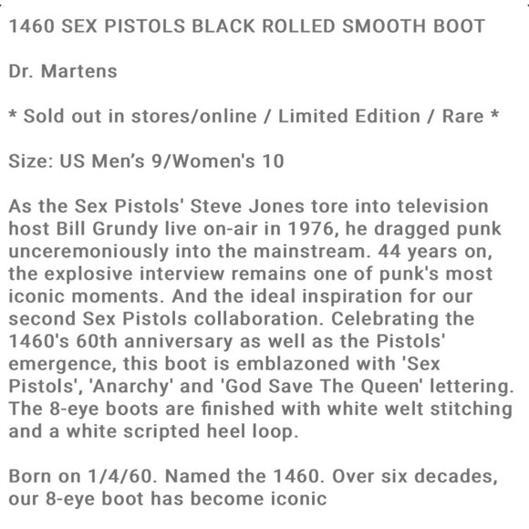 RARE NIB SEX PISTOLS x DR. MARTEN LIMITED EDITION 1460 UNISEX COMBAT BOOTS - Picture 7 of 16